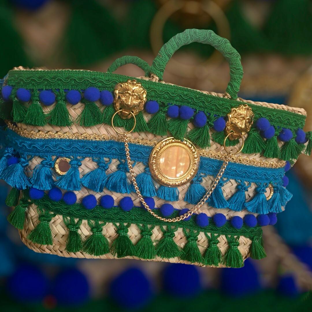 Large raffia bag green