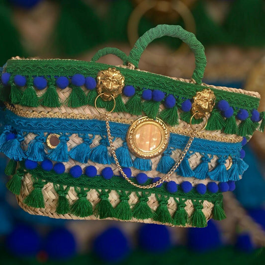 Large raffia bag green