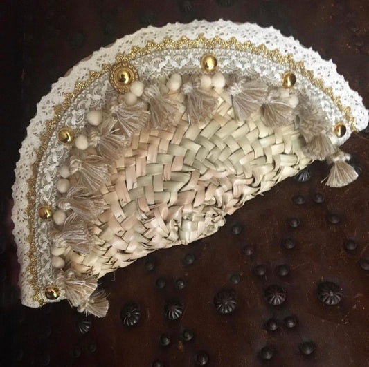 Crescent moon raffia bag