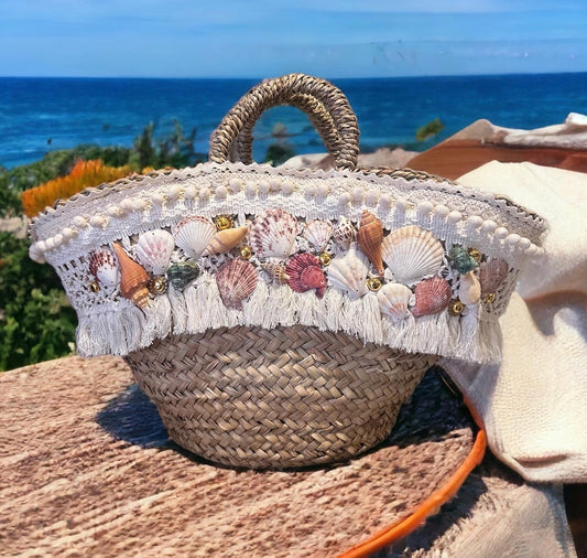 Ivory shells raffia big bag
