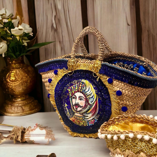 Raffia blue art bag
